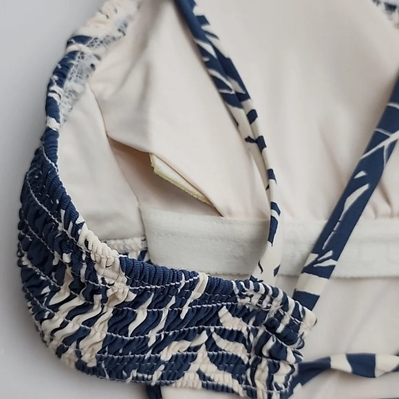 Anne Cole Studio One Piece Open Back Swimsuit Palm Print Blue Antique White Sz 8 - Picture 9 of 16